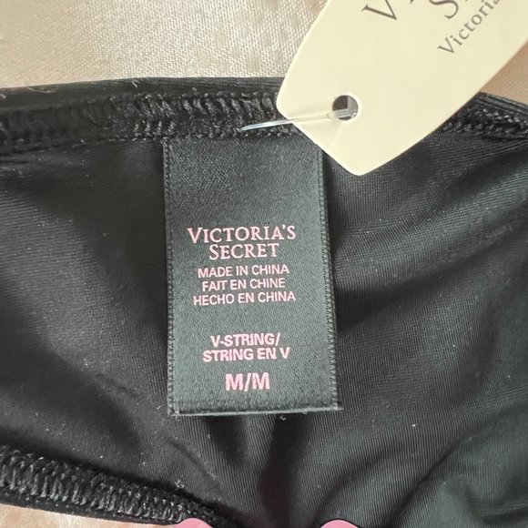 Victoria’s Secret black v-string bow thong underwear panties size medium nwt - Picture 4 of 6